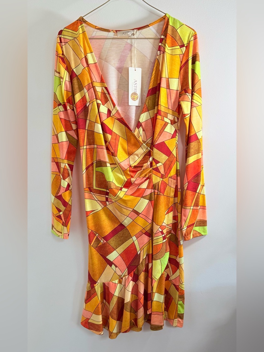 ASTRID Italian Made Geo-Print Wrap Dress - Picture 2 of 6